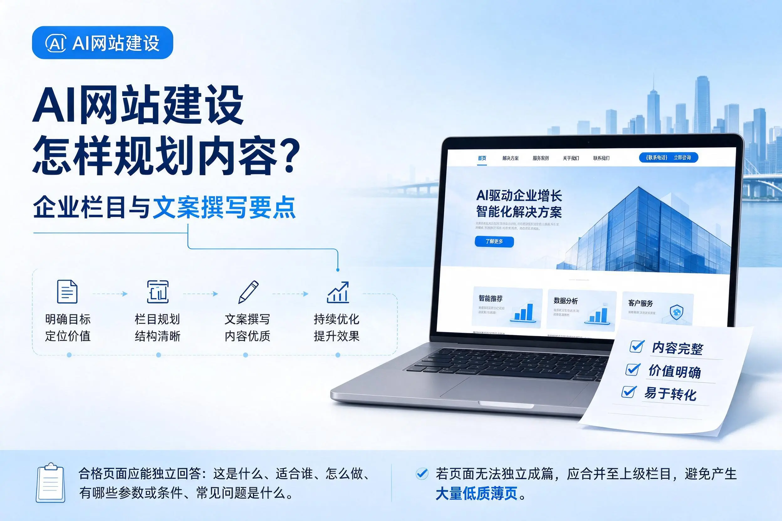 AI网站建设怎样规划内容?贵港企业栏目与文案撰写要点