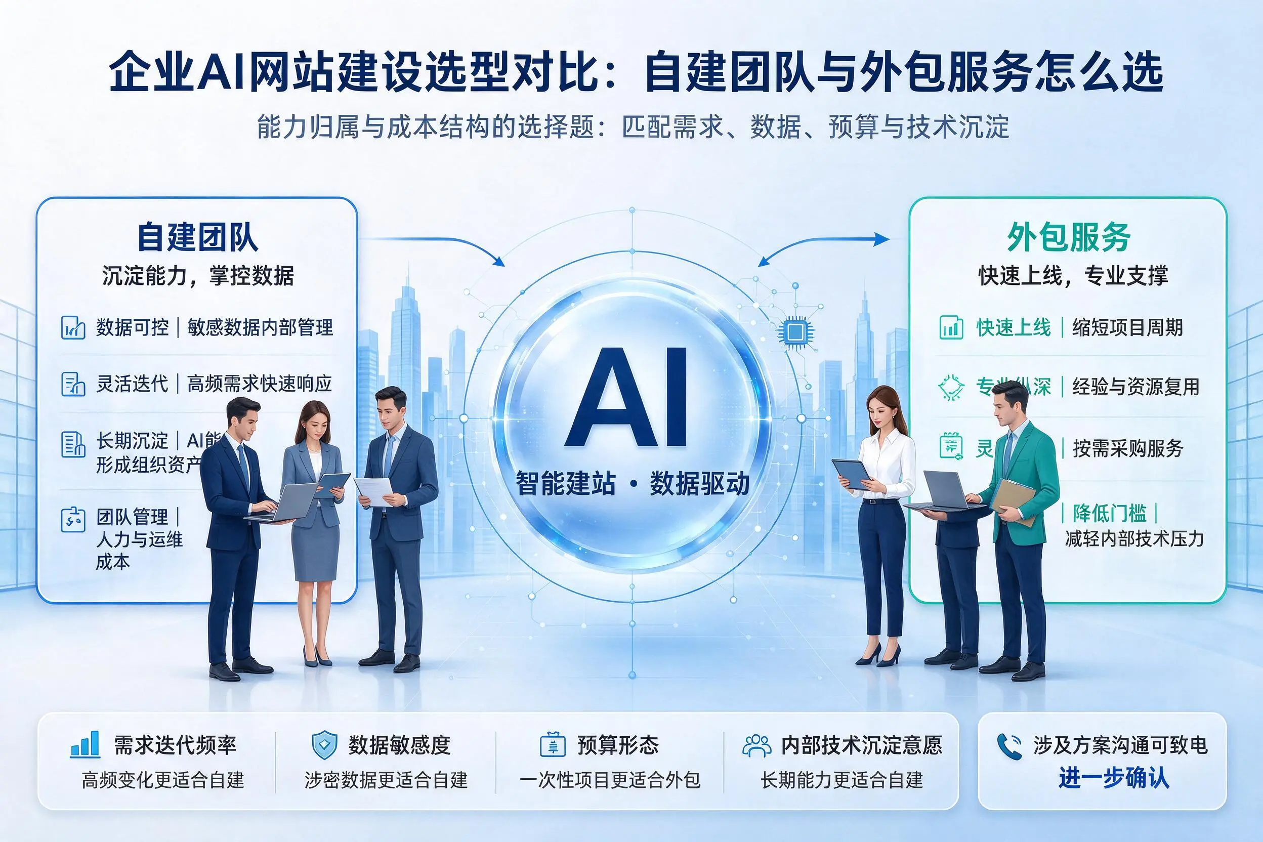 贵港企业AI网站建设选型对比:自建团队与外包服务怎么选